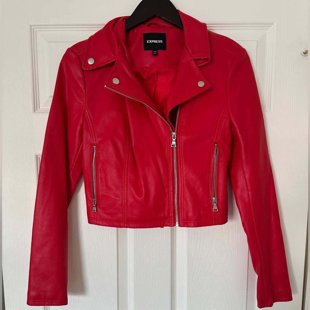Express Red Faux Leather Biker Jacket